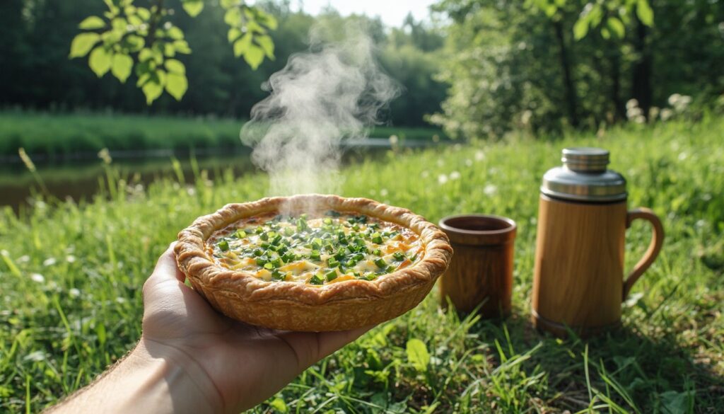 Пирог с яйцом и зелёным луком для поездки на природу
