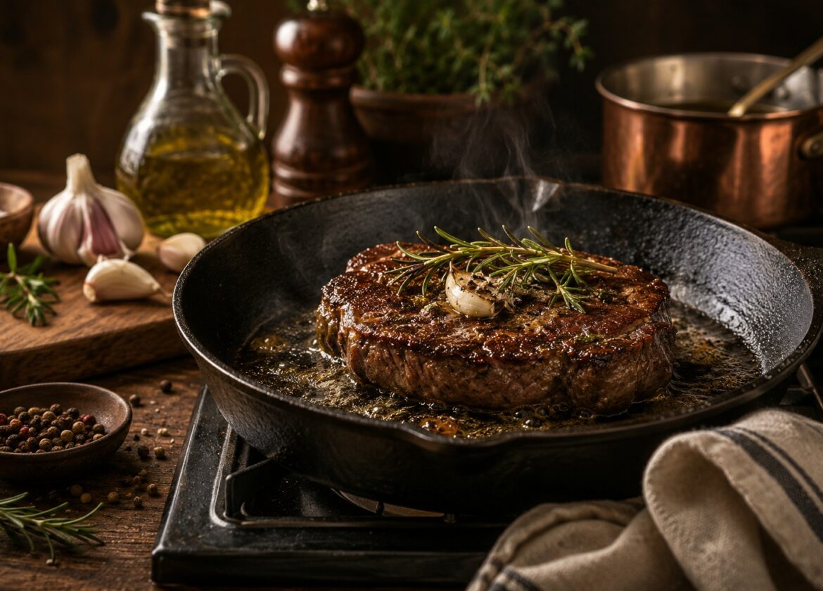 Стейк с румяной корочкой на чугунной сковороде — пять ошибок при жарке мяса