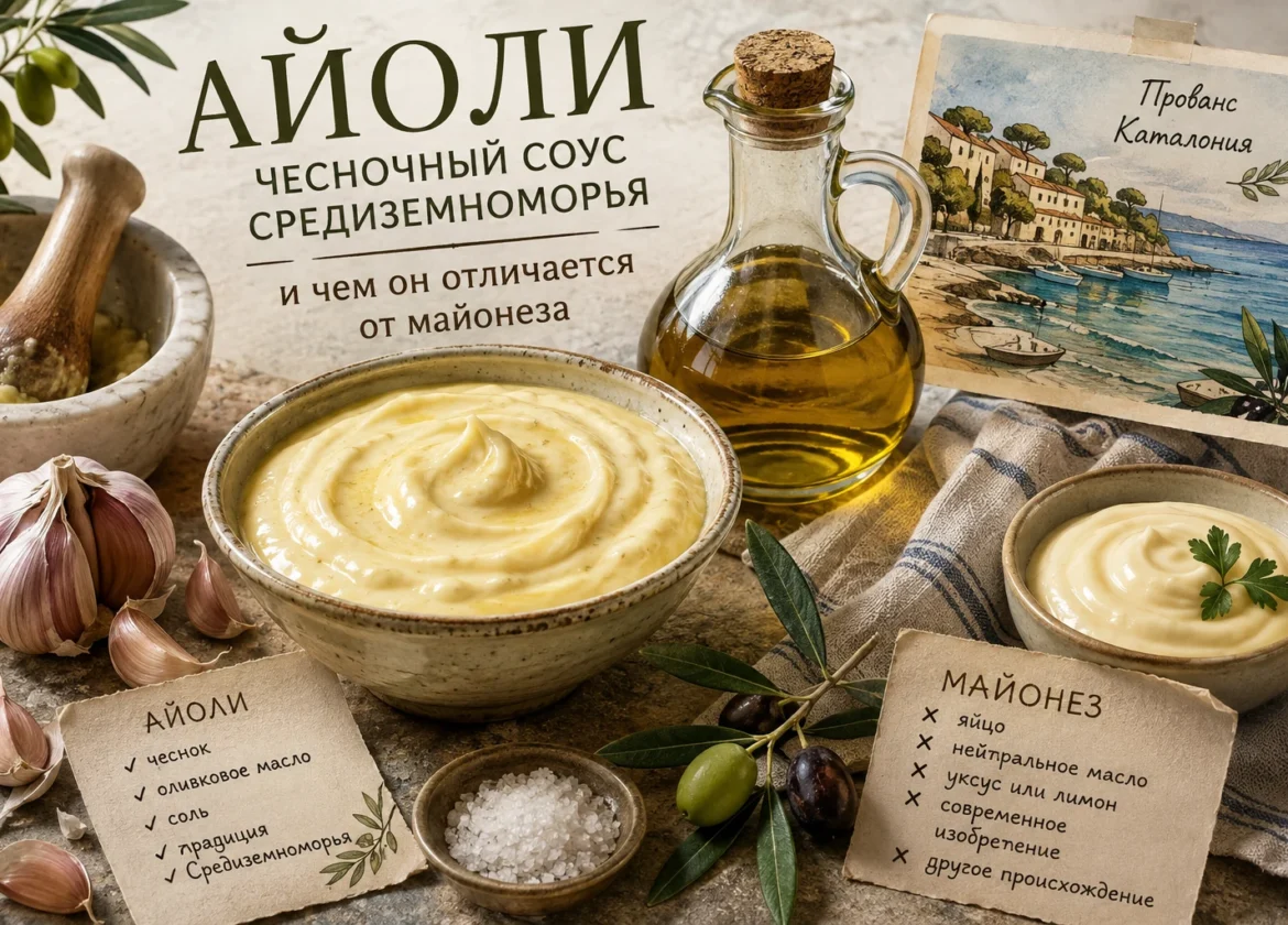 Айоли — чесночный соус Средиземноморья с оливковым маслом и чесноком