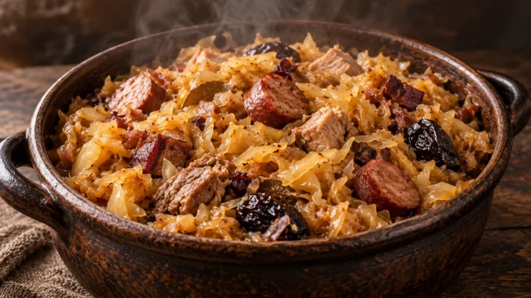 Бигос с мясом, копчёностями, капустой и черносливом
