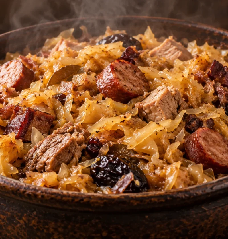 Бигос с мясом, копчёностями, капустой и черносливом