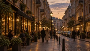 Улица Рубинштейна в Петербурге с ресторанами и вечерними огнями